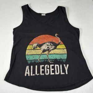 ALLEGEDLY Tank Top Ostrich Graphic Sun Fade Black T Shirt Vintage Worn